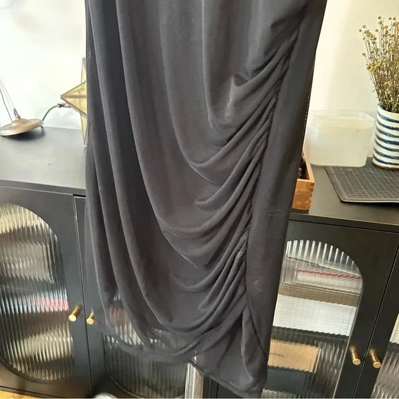 FREE PRESS Nordstrom Black Mesh Ruched Stretch Drape Layered Hem - Picture 8 of 9